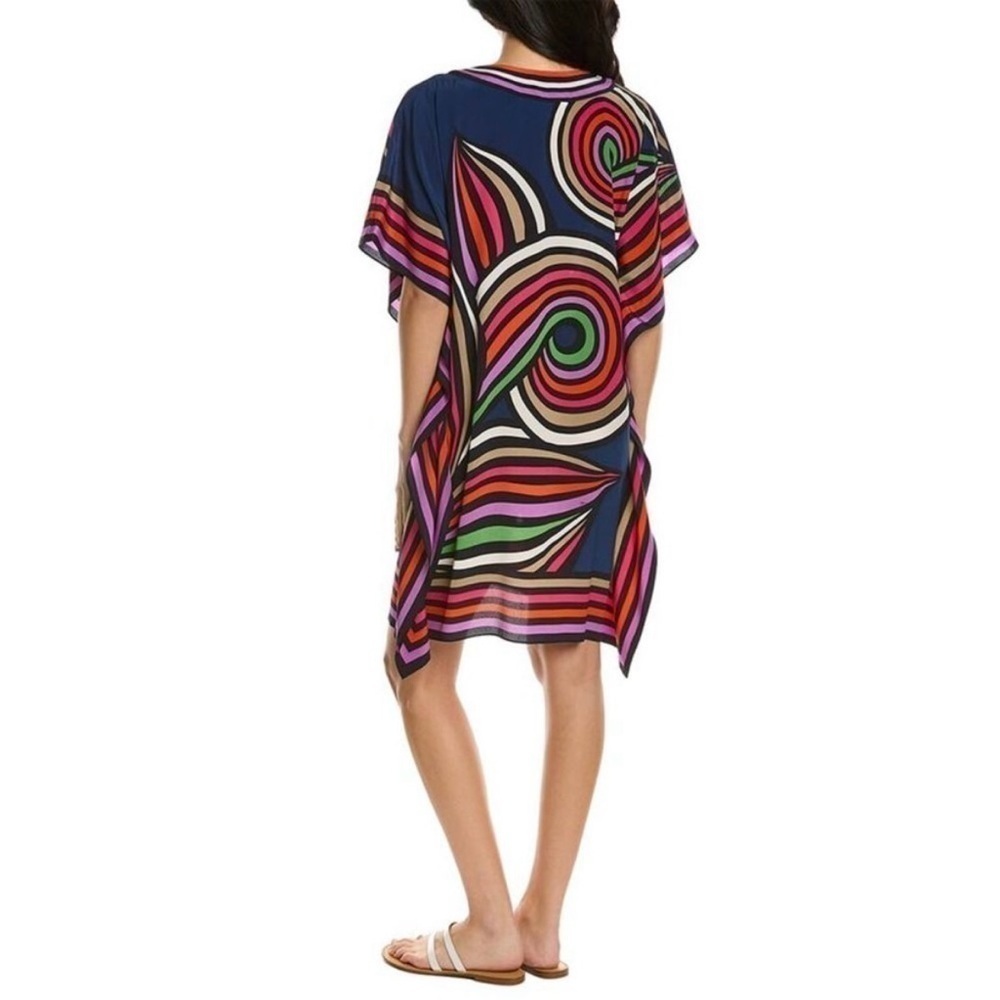 Trina Turk New Navy Swirl Silk Theodora Caftan Dress Women’s XS/S - Picture 2 of 14